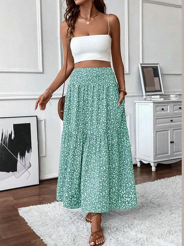 Women's Casual Maxi High Rise Skirts Blue Amethyst Black Green Summer