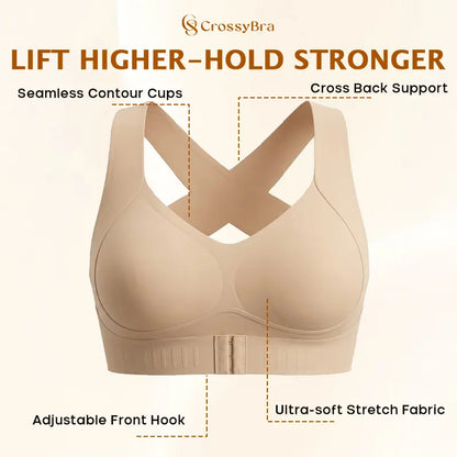 CrossyBra - Cross Back Front Closure Wireless Posture Support Bra