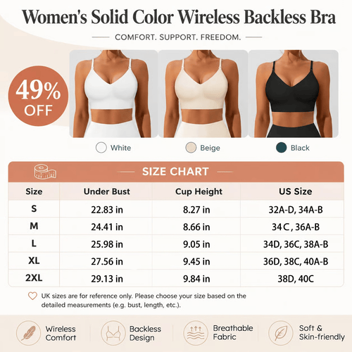 Women's Solid Color Wireless Backless Bra