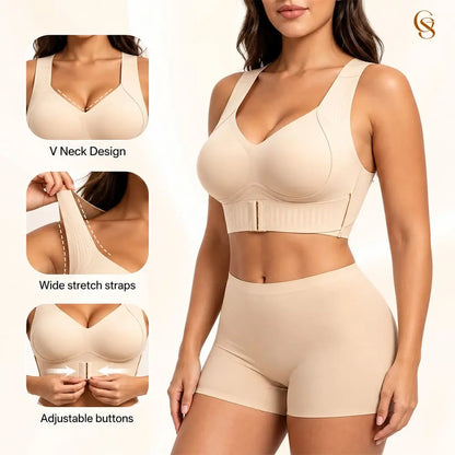 CrossyBra - Cross Back Front Closure Wireless Posture Support Bra