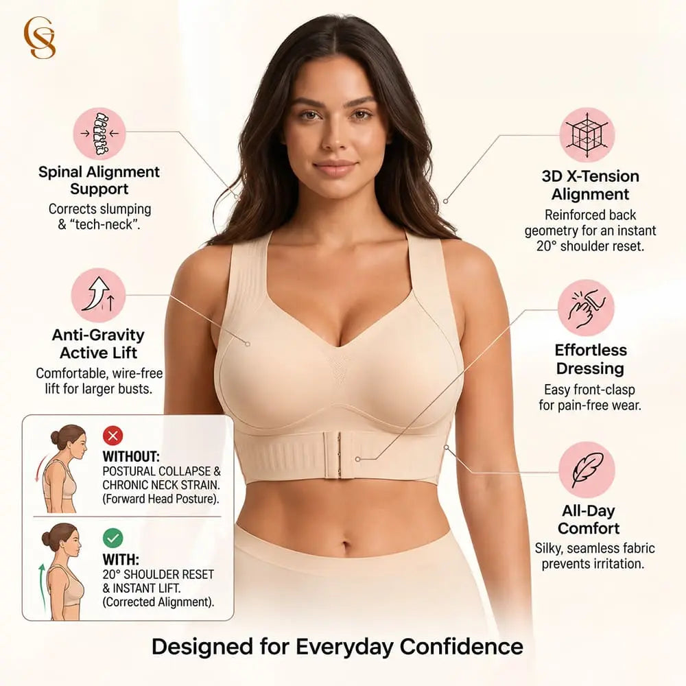 CrossyBra - Cross Back Front Closure Wireless Posture Support Bra