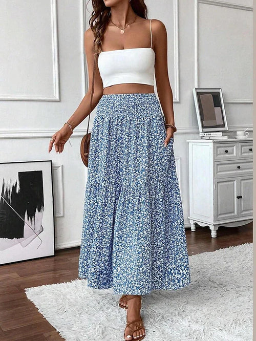 Women's Casual Maxi High Rise Skirts Blue Amethyst Black Green Summer