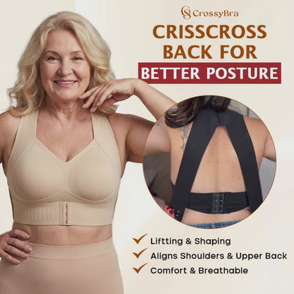 CrossyBra - Cross Back Front Closure Wireless Posture Support Bra