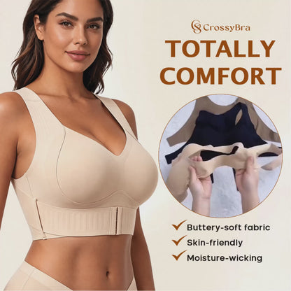 CrossyBra - Cross Back Front Closure Wireless Posture Support Bra