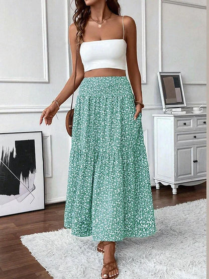 Women's Casual Maxi High Rise Skirts Blue Amethyst Black Green Summer